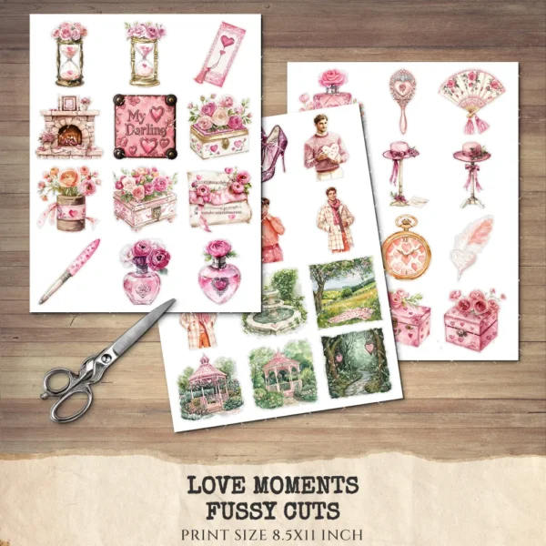 Love Moments Clipart Set – Valentines Day Illustrations, love cottagecore graphics, Romantic art, Romance PNG, Digital download