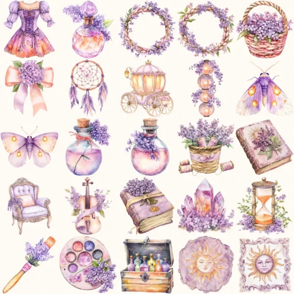 Rapunzel Dreams Clipart Set – Whimsical Illustrations, Fantasy cottagecore graphics, Fairytale art, Commercial use, Digital download