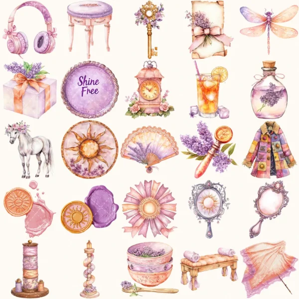 Rapunzel Dreams Clipart Set – Whimsical Illustrations, Fantasy cottagecore graphics, Fairytale art, Commercial use, Digital download