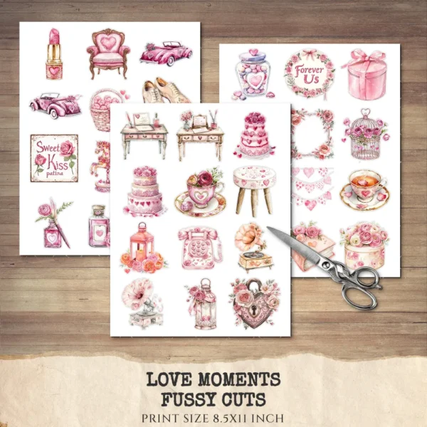 Love Moments Clipart Set – Valentines Day Illustrations, love cottagecore graphics, Romantic art, Romance PNG, Digital download