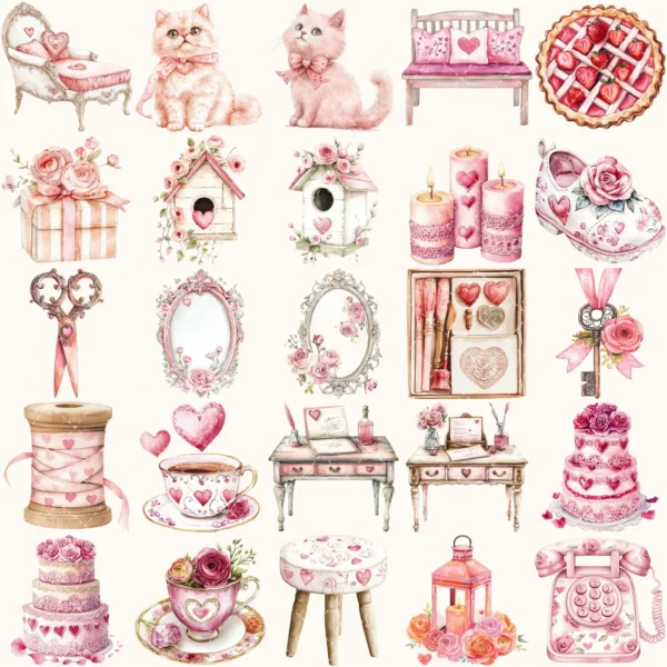 Love Moments Clipart Set – Valentines Day Illustrations, love cottagecore graphics, Romantic art, Romance PNG, Digital download