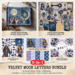Velvet Moon Letters Mega Bundle – Junk Journal Pages, Ephemera, Kit, Mystical Moon Art, Celestial Graphics, Magical Floral, Digital Download
