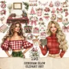Gingham Glow Clipart Set – Plaid Holiday Illustrations, Festive Floral Graphics, Cozy Winter Christmas, Santa PNG, Digital download