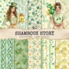 Shamrock Story Seamless Patterns, St Patricks Day JPEG, Clover infinite pattern, Polka, Shamrock repeating pattern, Digital scrapbook paper