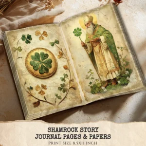 Shamrock Story Junk Journal Pages & Papers – St Patrick's Day, Lucky Clover Printable, Spring Scrapbook, Vintage, Leprechaun, Digital Download