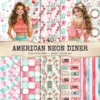 American Neon Diner Seamless Patterns, 50's Diner JPEG, Jukebox Infinite Pattern, Nostalgic Dining Repeating Pattern, Digital Scrapbook Paper