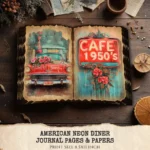 American Neon Diner Junk Journal Pages & Papers – 1950s, Fast Food, Retro Diner Printable, Waitress Scrapbook, Restaurant, Digital Download
