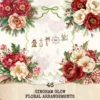 Gingham Glow Floral Arrangements, Peony Floral PNG, Peony Bouquet, Christmas Flowers, Festive Decor, Ornaments, Flower Art, Digital download