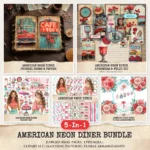 American Neon Diner Mega Bundle – 1950s Printables, Retro, Ephemera, Journal, PNG Clipart, Seamless Pattern, Floral Art, Digital Download