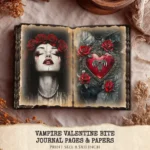 Vampire Valentine Bite Junk Journal Pages & Papers – Victorian, Dark Romance Printable, Gothic Haunted Scrapbook, Florals, Digital Download