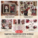 Vampire Valentine Bite Mega Bundle – Junk Journal Pages, Ephemera, Kit, Dark Romance Art, Gothic Love Graphics, Floral, Digital Download