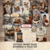Cottage Ember Tales Ephemera & Folio Kit – Book Lover, Cozy Winter Printables, Snowfall, Vintage Art, Floral Tags, Kits, Digital Download