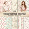 Cherry Blossom Whispers Seamless Patterns, Japanese JPEG, Pink Floral Infinite Pattern, Sakura Repeating Pattern, Digital Scrapbook Paper
