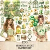 Shamrock Story Clipart Set – St Patricks Day Illustrations, Lucky Clover Graphics, Cottagecore, Leprechaun PNG, Digital download