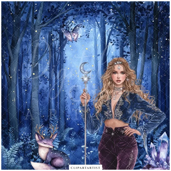 Velvet Moon Letters Clipart Set – Celestial Mystical Illustrations, Floral Moon Graphics, Ethereal Women, Moonlight PNG, Digital download