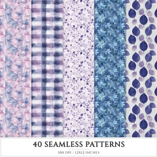 Velvet Moon Letters Seamless Patterns, Moonlit Floral JPEG, Celestial Infinite Pattern, Mystical Repeating Pattern, Digital Scrapbook Paper