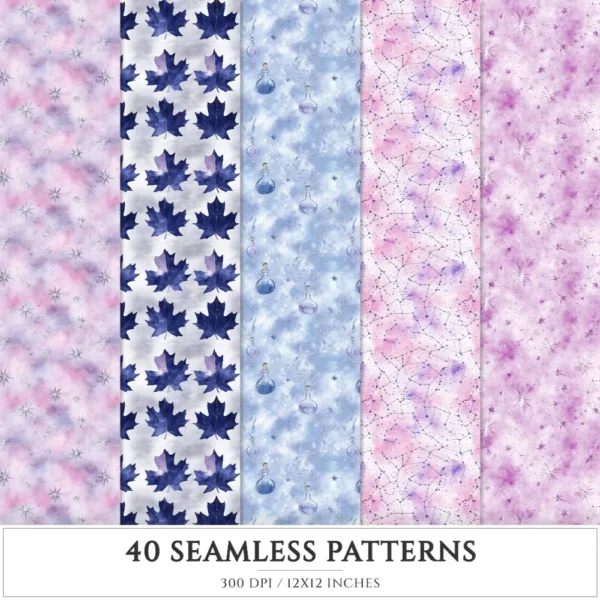 Velvet Moon Letters Seamless Patterns, Moonlit Floral JPEG, Celestial Infinite Pattern, Mystical Repeating Pattern, Digital Scrapbook Paper