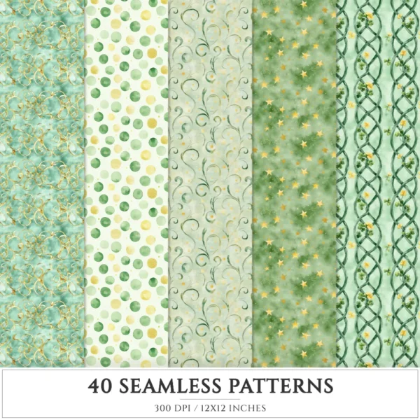 Shamrock Story Seamless Patterns, St Patricks Day JPEG, Clover infinite pattern, Polka, Shamrock repeating pattern, Digital scrapbook paper