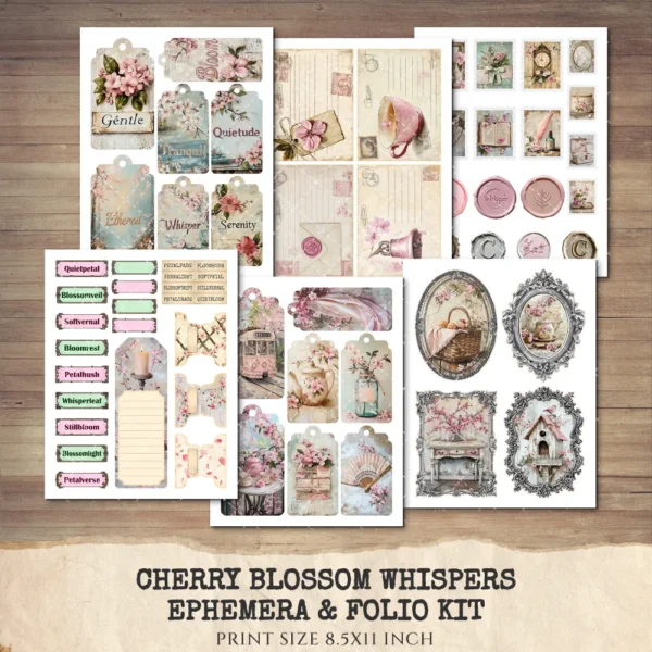 Cherry Blossom Whispers Ephemera & Folio Kit – Sakura, Soft Spring Floral Printables, Romantic Botanical, Pink Floral, Kit, Digital Download