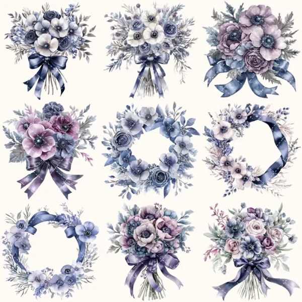 Velvet Moon Letters Floral Arrangements, Anemone Floral PNG, Anemone Bouquet, Magical Flowers, Ornaments, Flower Art, Digital download