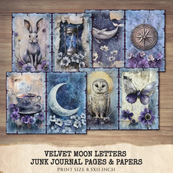 junk journal kit,junk journal pages,digital papers,junk journal paper,journaling supplies,digital junk journal,printable papers,fantasy journal,calestial journal,astronomy printables,mystical printables,watercolor crescent,digital astrology