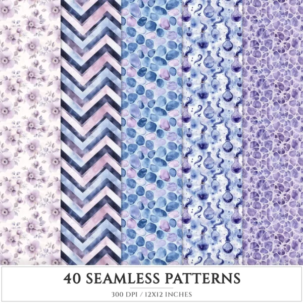 Velvet Moon Letters Seamless Patterns, Moonlit Floral JPEG, Celestial Infinite Pattern, Mystical Repeating Pattern, Digital Scrapbook Paper