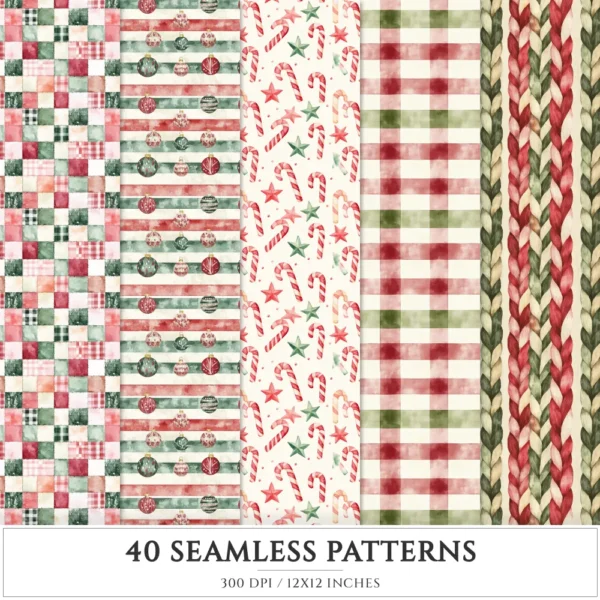 Gingham Glow Seamless Patterns, Plaid Stripes JPEG, Bows Infinite Pattern, Classic, Floral Repeating Pattern, Digital Scrapbook Paper