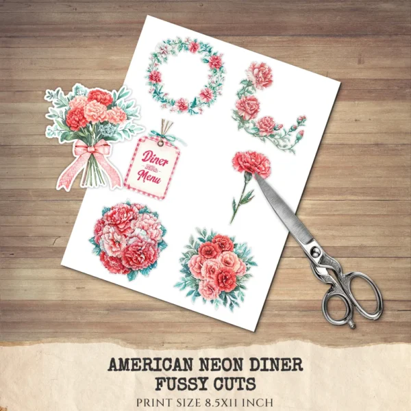 American Neon Diner Floral Arrangements, Carnation Floral PNG, Carnation Bouquet, Flowers, Decor, Ornaments, Flower Art, Digital download