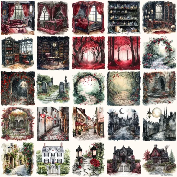 Vampire Valentine Bite Clipart Set – Dark Romance Illustrations, Gothic Haunted Graphics, Victorian, Florals, Academia PNG, Digital download