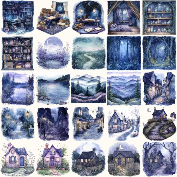Velvet Moon Letters Clipart Set – Celestial Mystical Illustrations, Floral Moon Graphics, Ethereal Women, Moonlight PNG, Digital download