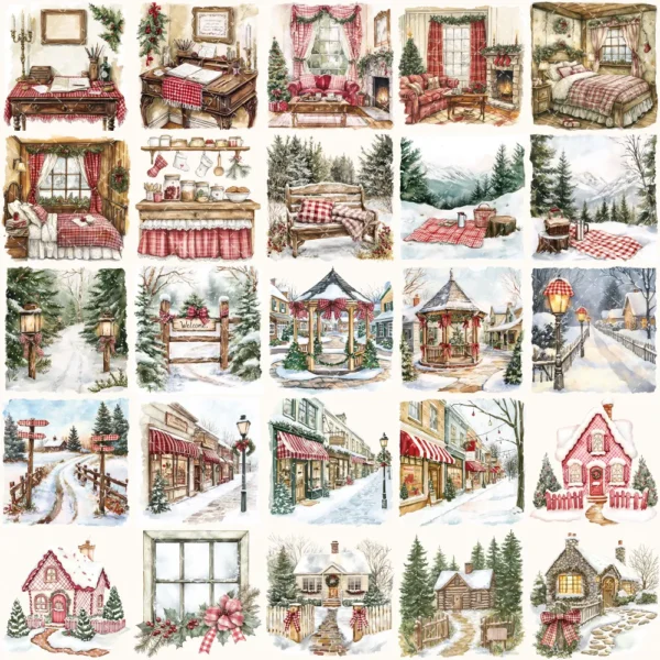 Gingham Glow Clipart Set – Plaid Holiday Illustrations, Festive Floral Graphics, Cozy Winter Christmas, Santa PNG, Digital download