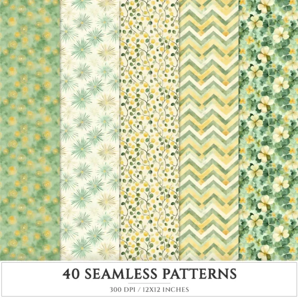 Shamrock Story Seamless Patterns, St Patricks Day JPEG, Clover infinite pattern, Polka, Shamrock repeating pattern, Digital scrapbook paper
