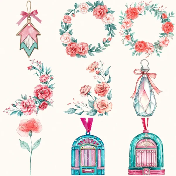 American Neon Diner Floral Arrangements, Carnation Floral PNG, Carnation Bouquet, Flowers, Decor, Ornaments, Flower Art, Digital download