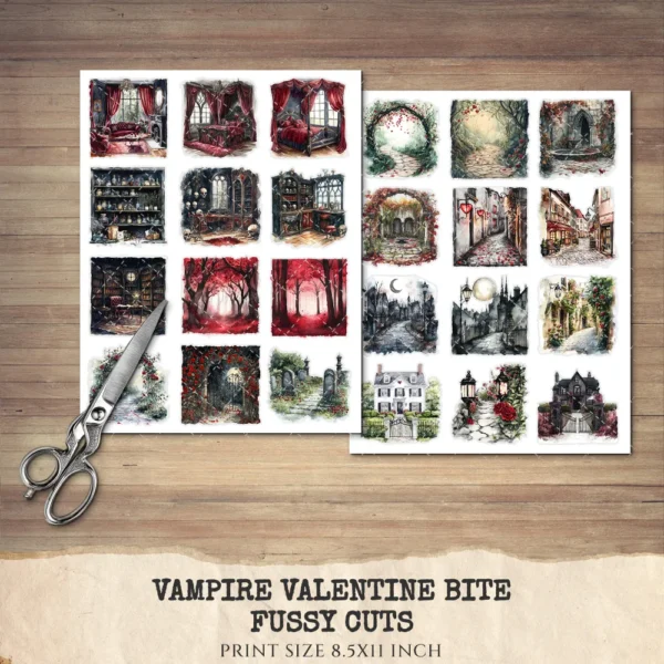 Vampire Valentine Bite Clipart Set – Dark Romance Illustrations, Gothic Haunted Graphics, Victorian, Florals, Academia PNG, Digital download