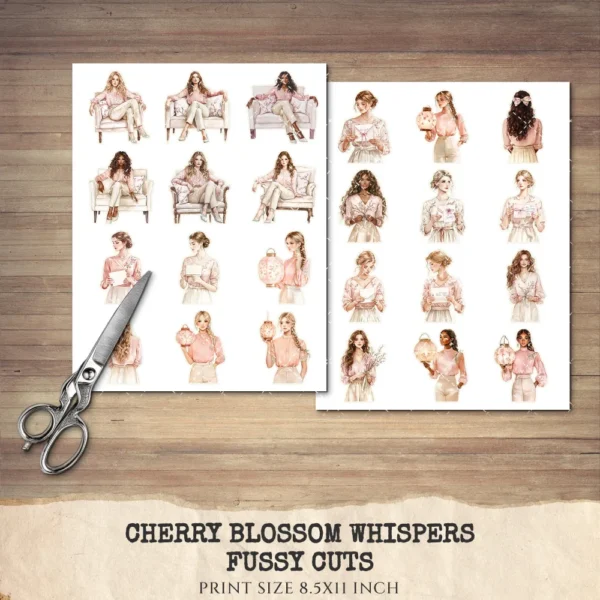 Cherry Blossom Whispers Clipart Set – Japanese Sakura Illustrations, Springtime Graphics, Pink Floral, Floral Women, Digital download