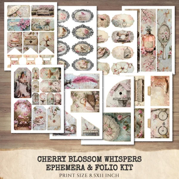 Cherry Blossom Whispers Ephemera & Folio Kit – Sakura, Soft Spring Floral Printables, Romantic Botanical, Pink Floral, Kit, Digital Download