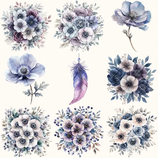Velvet Moon Letters Floral Arrangements, Anemone Floral PNG, Anemone Bouquet, Magical Flowers, Ornaments, Flower Art, Digital download