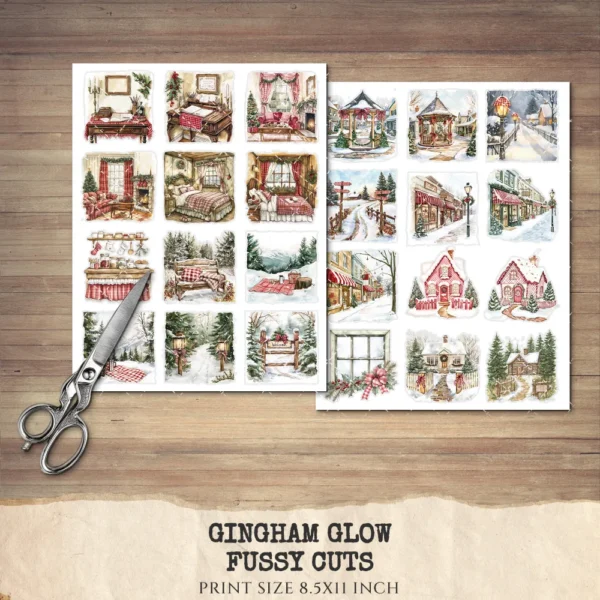 Gingham Glow Clipart Set – Plaid Holiday Illustrations, Festive Floral Graphics, Cozy Winter Christmas, Santa PNG, Digital download