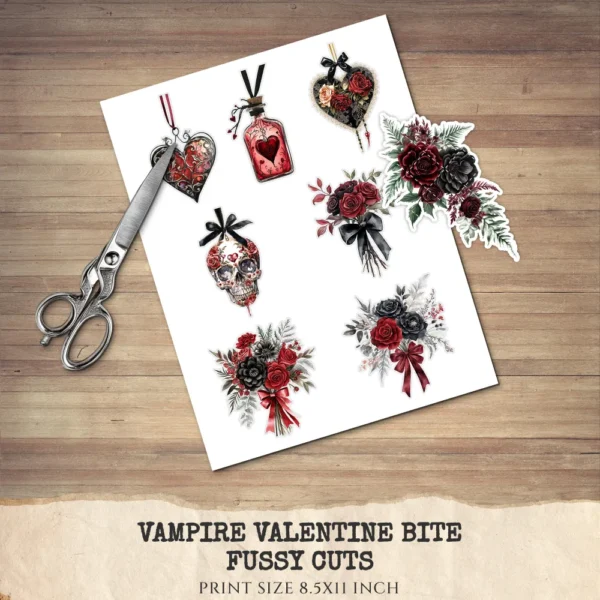 Vampire Valentine Bite Floral Arrangements, Rose Floral PNG, Rose Bouquet, Gothic Flower Art, Valentine Decor, Ornaments, Digital download