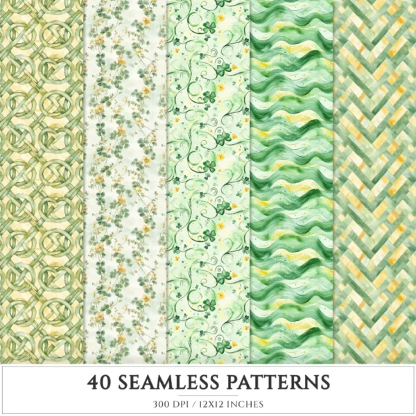 Shamrock Story Seamless Patterns, St Patricks Day JPEG, Clover infinite pattern, Polka, Shamrock repeating pattern, Digital scrapbook paper