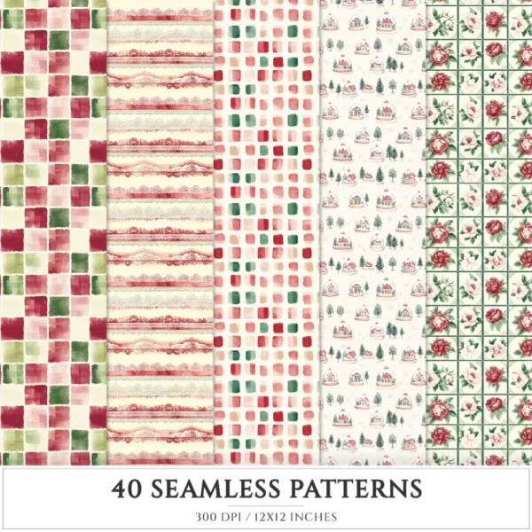 Gingham Glow Seamless Patterns, Plaid Stripes JPEG, Bows Infinite Pattern, Classic, Floral Repeating Pattern, Digital Scrapbook Paper