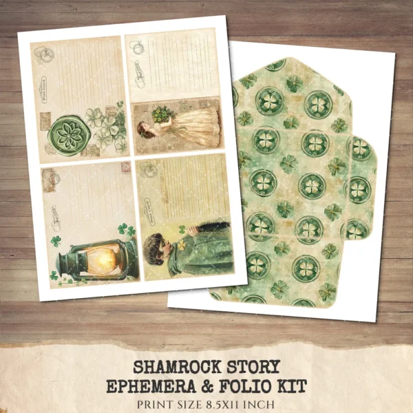 Shamrock Story Ephemera & Folio Kit – St Patricks Day Printables, Springtime, Irish, Leprechaun Art, Lucky Day Tags, Kits, Digital Download