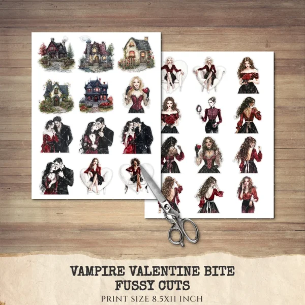 Vampire Valentine Bite Clipart Set – Dark Romance Illustrations, Gothic Haunted Graphics, Victorian, Florals, Academia PNG, Digital download
