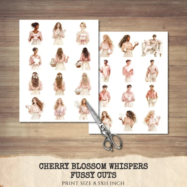 Cherry Blossom Whispers Clipart Set – Japanese Sakura Illustrations, Springtime Graphics, Pink Floral, Floral Women, Digital download