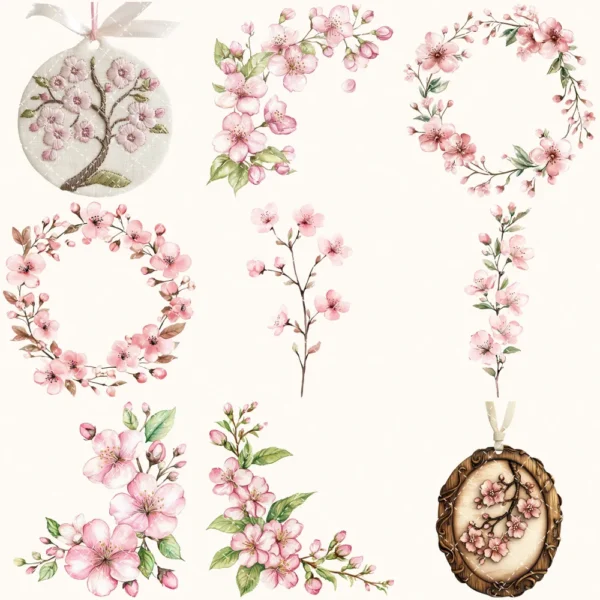 Cherry Blossom Whispers Floral Arrangements, Sakura Floral PNG, Pink Floral Bouquet, Flower Art, Spring Decor, Ornaments, Digital download