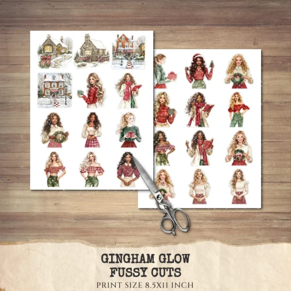 Gingham Glow Clipart Set – Plaid Holiday Illustrations, Festive Floral Graphics, Cozy Winter Christmas, Santa PNG, Digital download