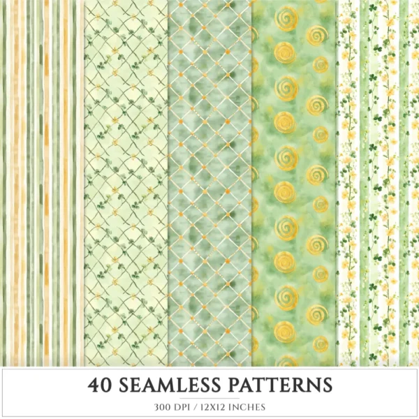 Shamrock Story Seamless Patterns, St Patricks Day JPEG, Clover infinite pattern, Polka, Shamrock repeating pattern, Digital scrapbook paper