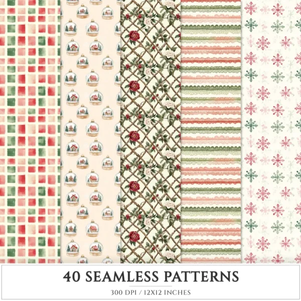 Gingham Glow Seamless Patterns, Plaid Stripes JPEG, Bows Infinite Pattern, Classic, Floral Repeating Pattern, Digital Scrapbook Paper