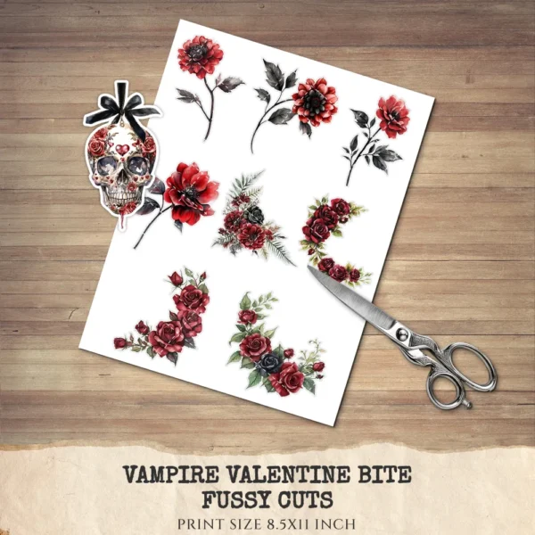 Vampire Valentine Bite Floral Arrangements, Rose Floral PNG, Rose Bouquet, Gothic Flower Art, Valentine Decor, Ornaments, Digital download