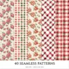 Gingham Glow Seamless Patterns, Plaid Stripes JPEG, Bows Infinite Pattern, Classic, Floral Repeating Pattern, Digital Scrapbook Paper